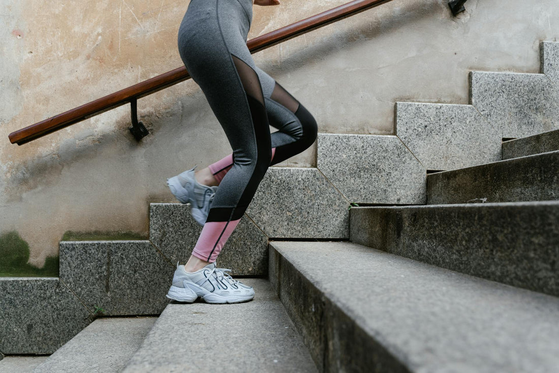 A runner going up stairs