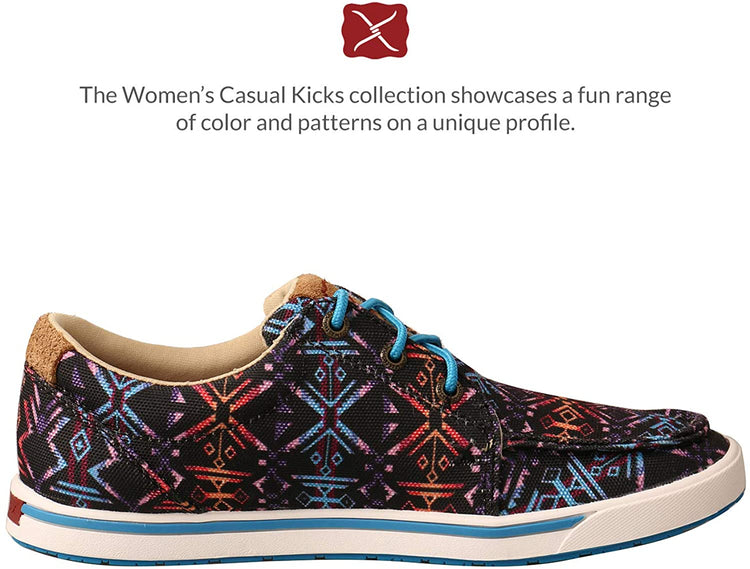 Twisted X Women's Kicks with ecoTweed Lining - Full-Grain Leather Fabric with Fashionable Textile Design - Slip-On Hooey Lopers Designed with ecoTweed Lining